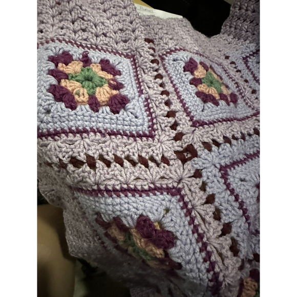 Vintage Hand Crocheted GrannySquare Afghan-Lap-Throw Blanket 49”x 53” Grannycore - Picture 3 of 4